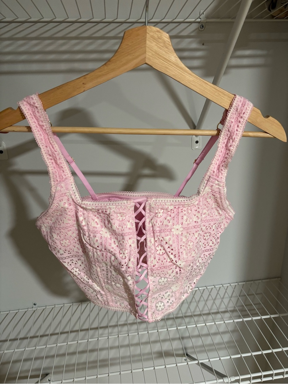 aerie Pink Lace-Up Crop Top